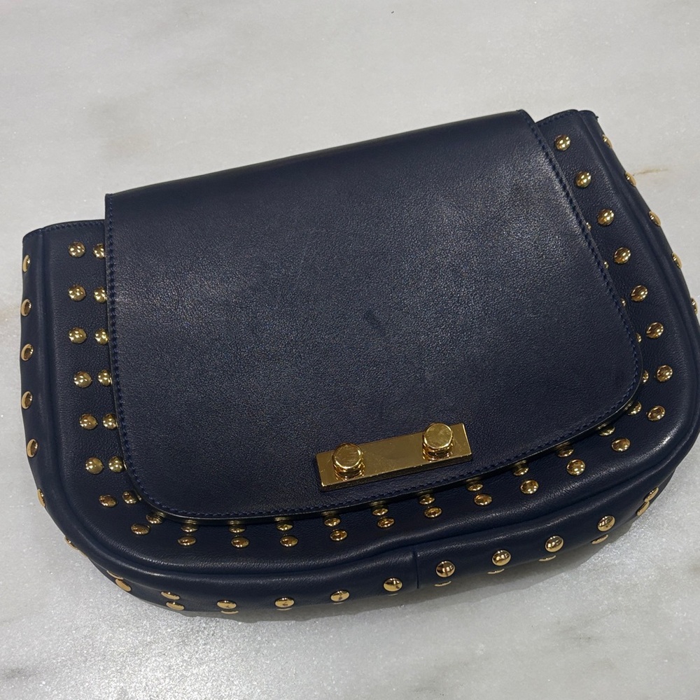 Vintage Marni Navy Clutch with Gold Accents
